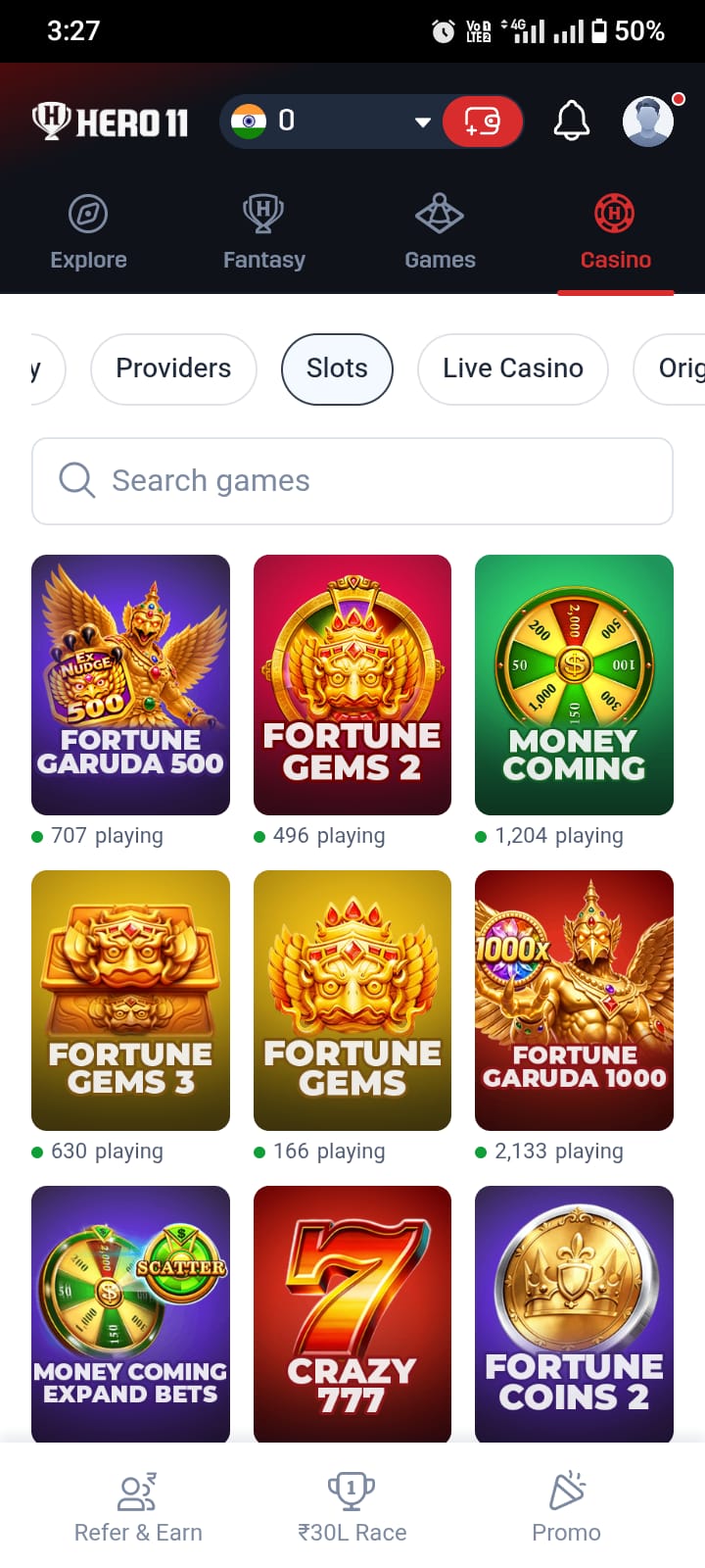Hero11 fantasy sports, cricket, rummy, casino games, rewards and VIP benefits